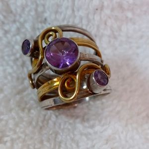 Amethyst and Sterling Silver Two Tone Ring